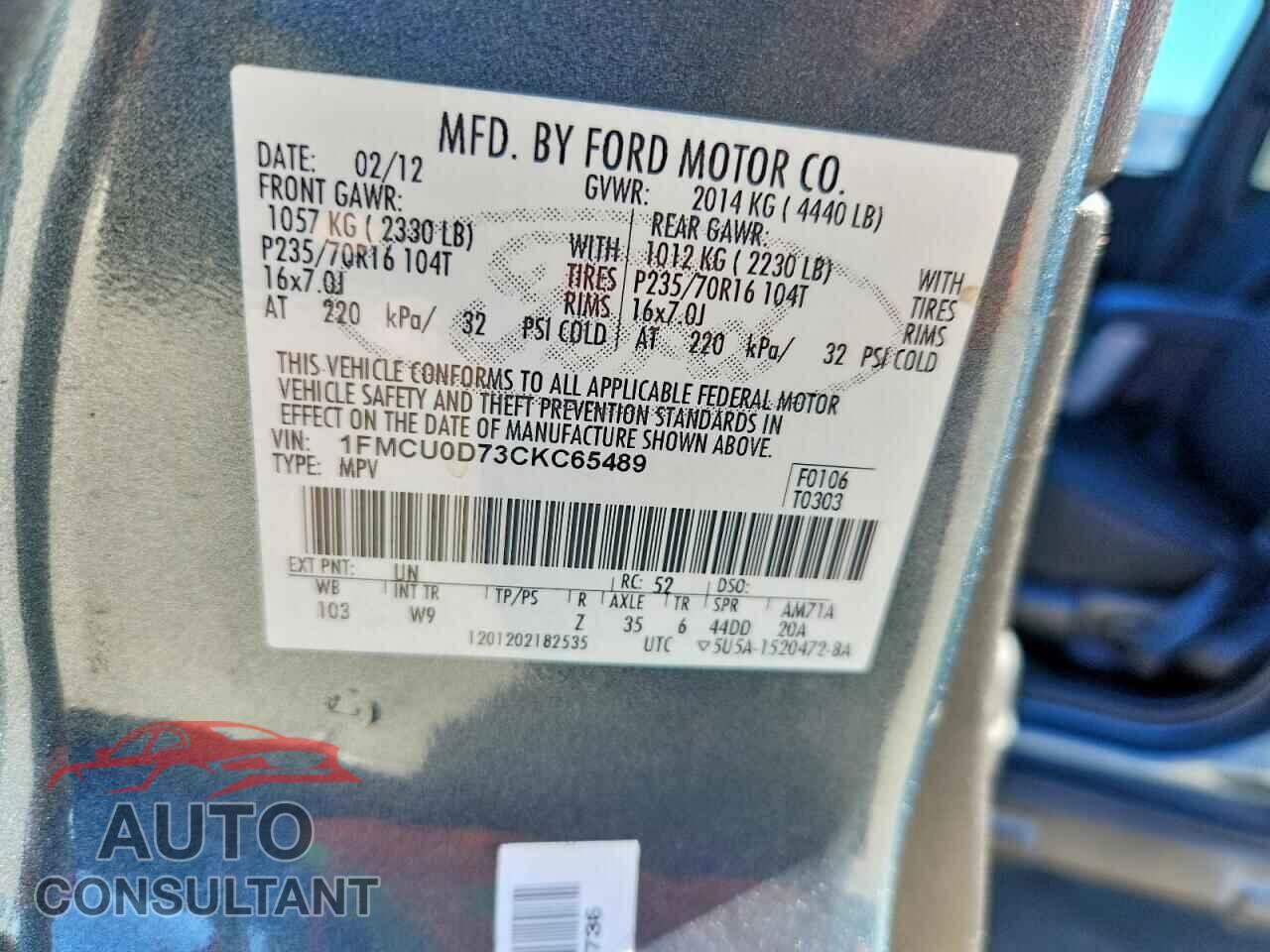 FORD ESCAPE 2012 - 1FMCU0D73CKC65489
