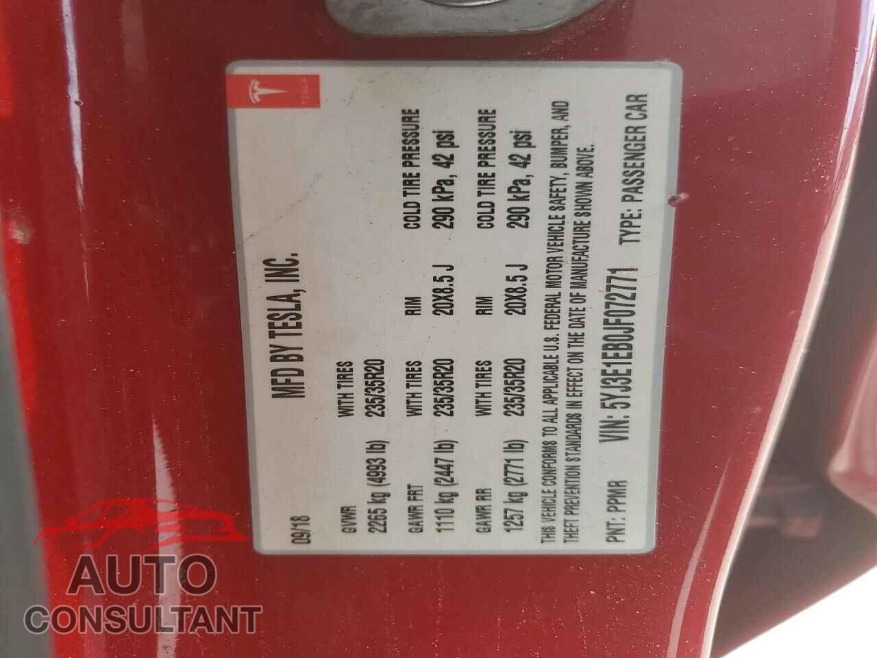 TESLA MODEL 3 2018 - 5YJ3E1EB0JF072771