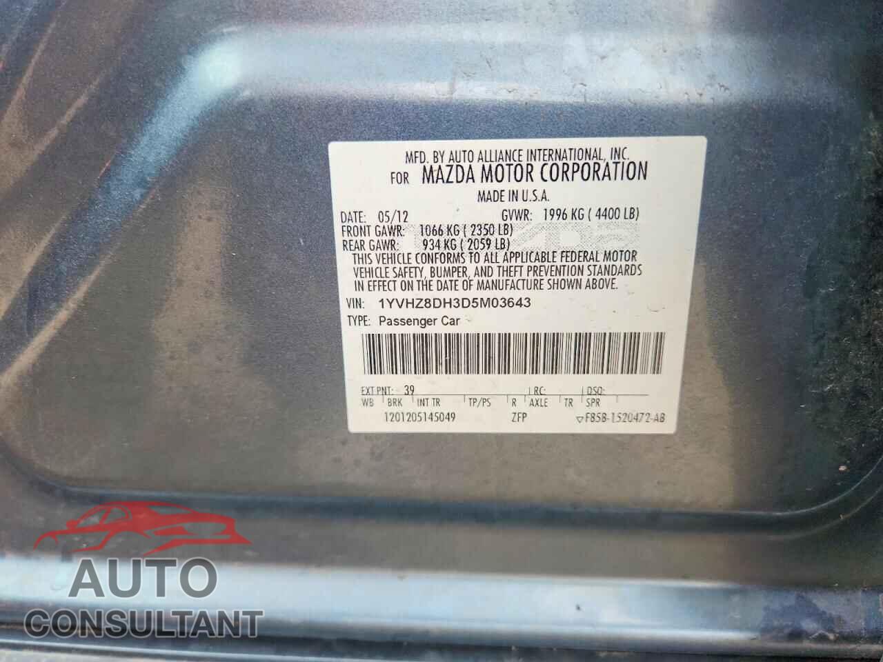 MAZDA 6 2013 - 1YVHZ8DH3D5M03643