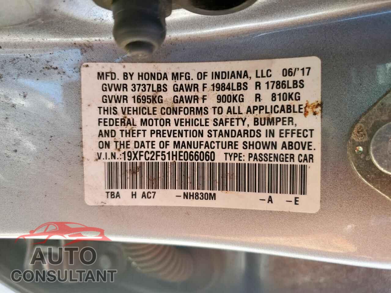 HONDA CIVIC 2017 - 19XFC2F51HE066060