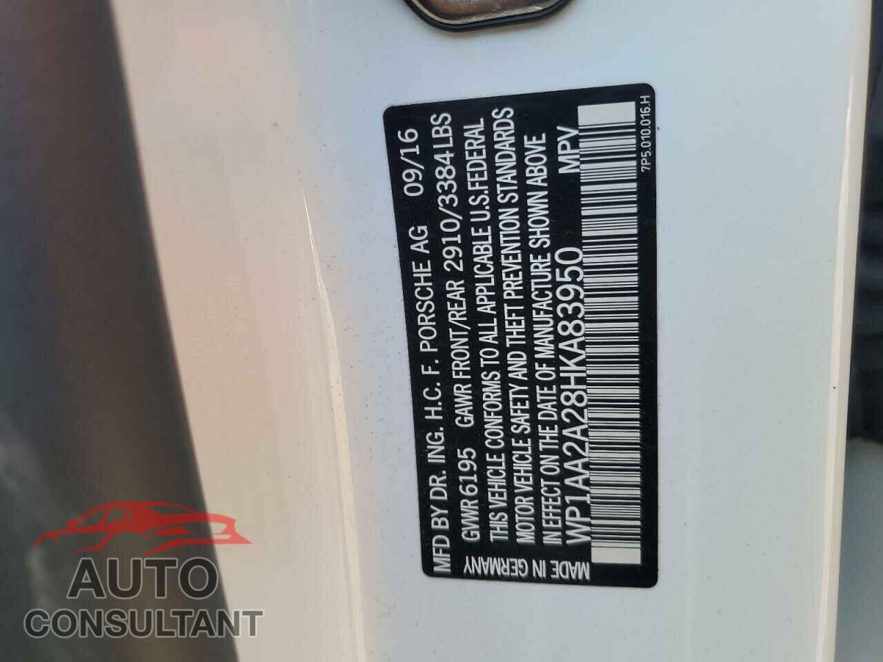 PORSCHE CAYENNE 2017 - WP1AA2A28HKA83950