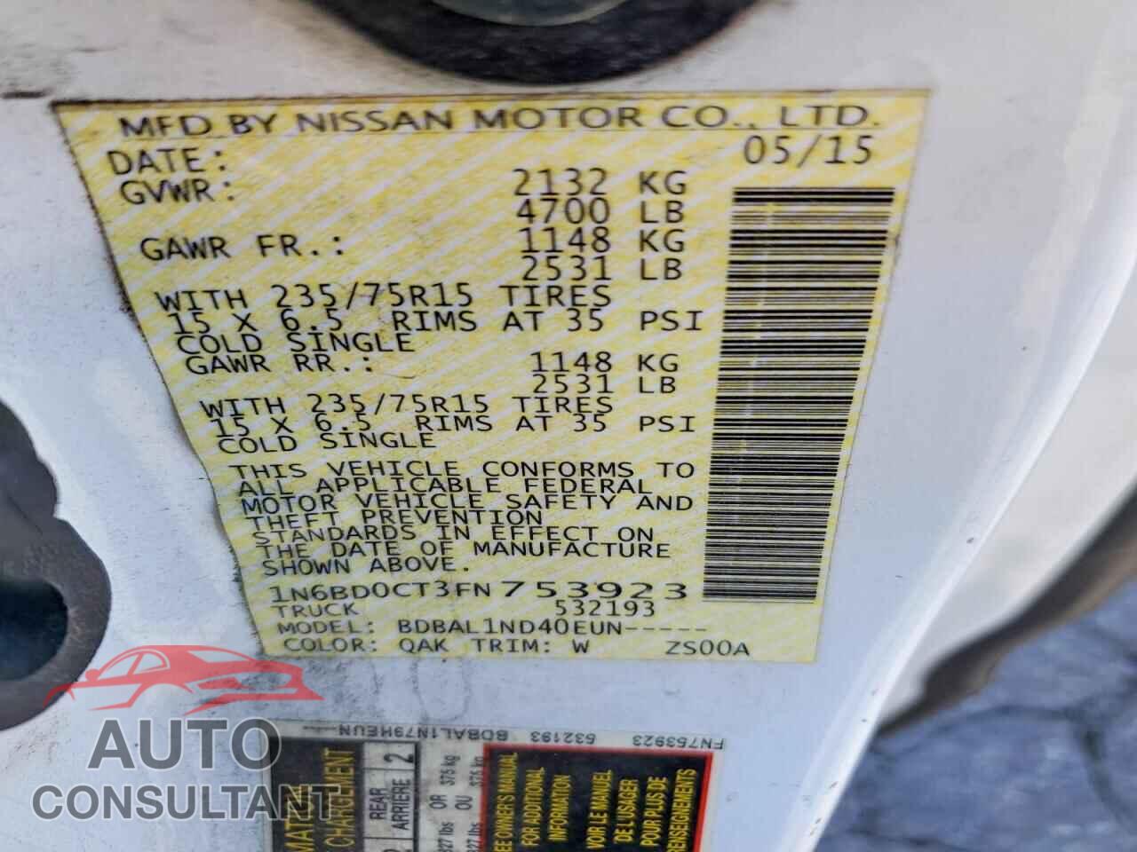 NISSAN FRONTIER 2015 - 1N6BD0CT3FN753923