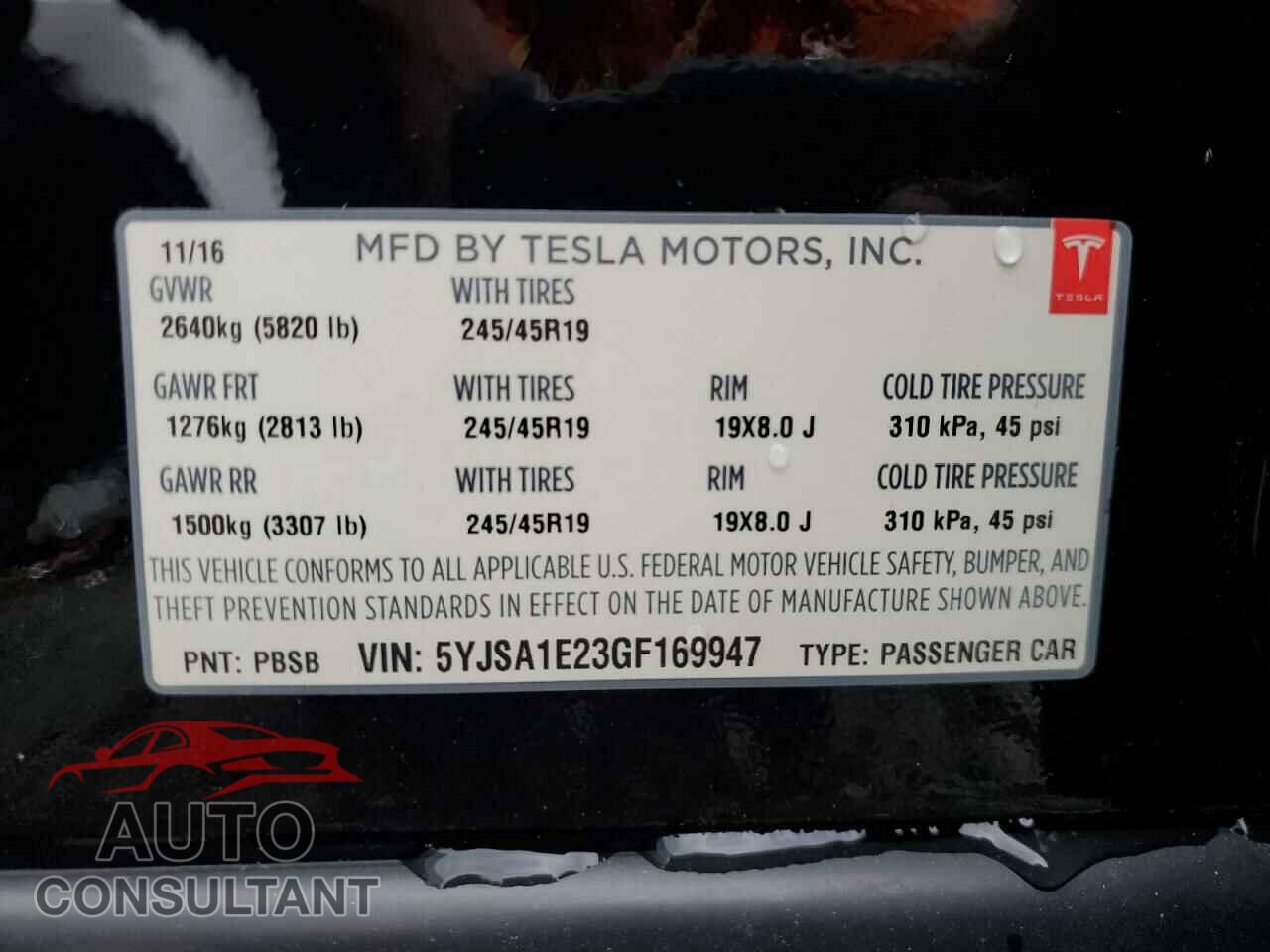 TESLA MODEL S 2016 - 5YJSA1E23GF169947