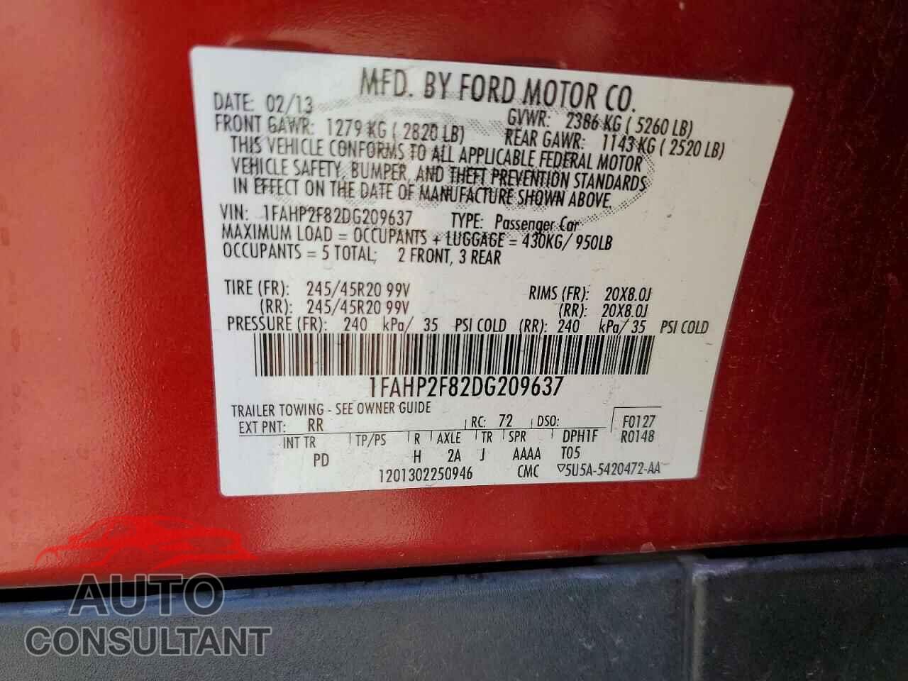 FORD TAURUS 2013 - 1FAHP2F82DG209637