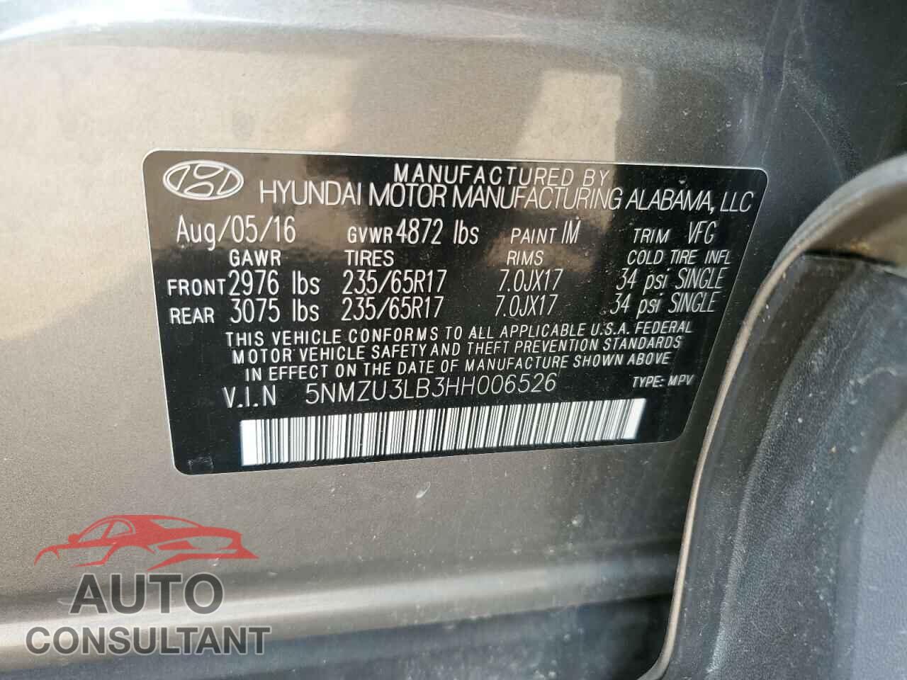 HYUNDAI SANTA FE 2017 - 5NMZU3LB3HH006526