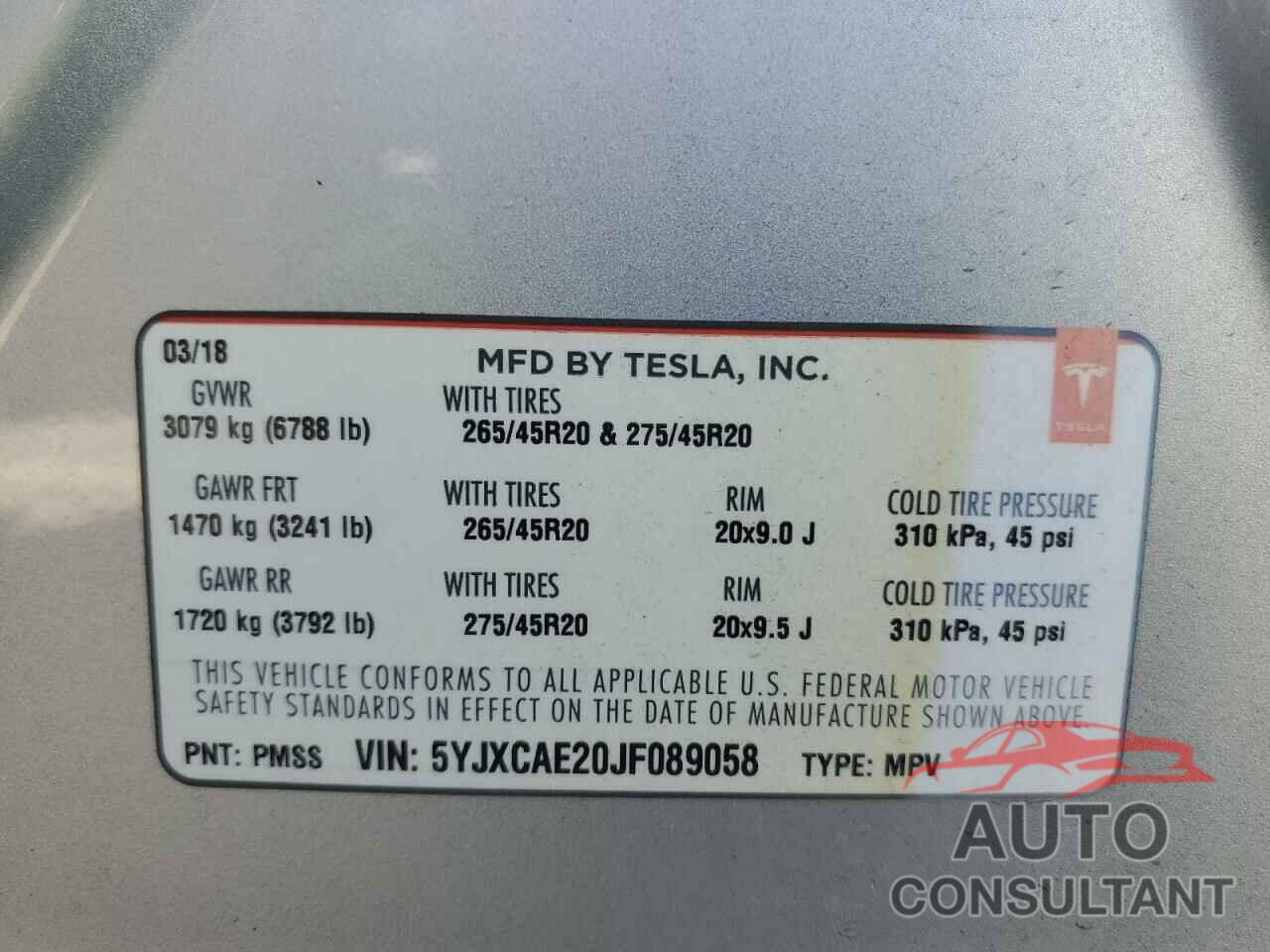 TESLA MODEL X 2018 - 5YJXCAE20JF089058