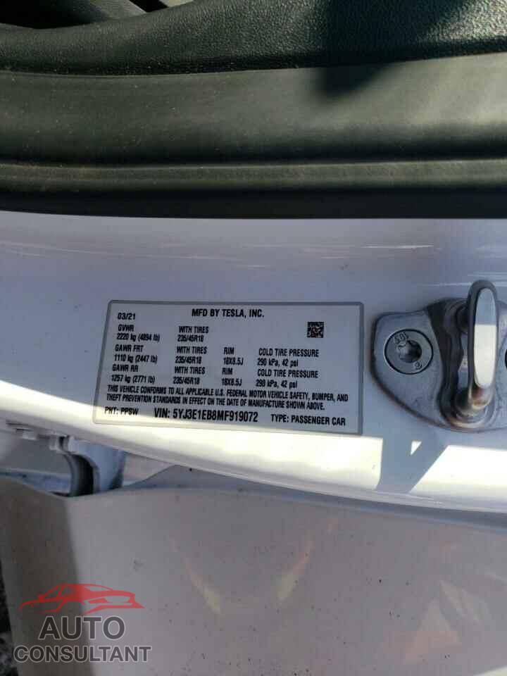 TESLA MODEL 3 2021 - 5YJ3E1EB8MF919072