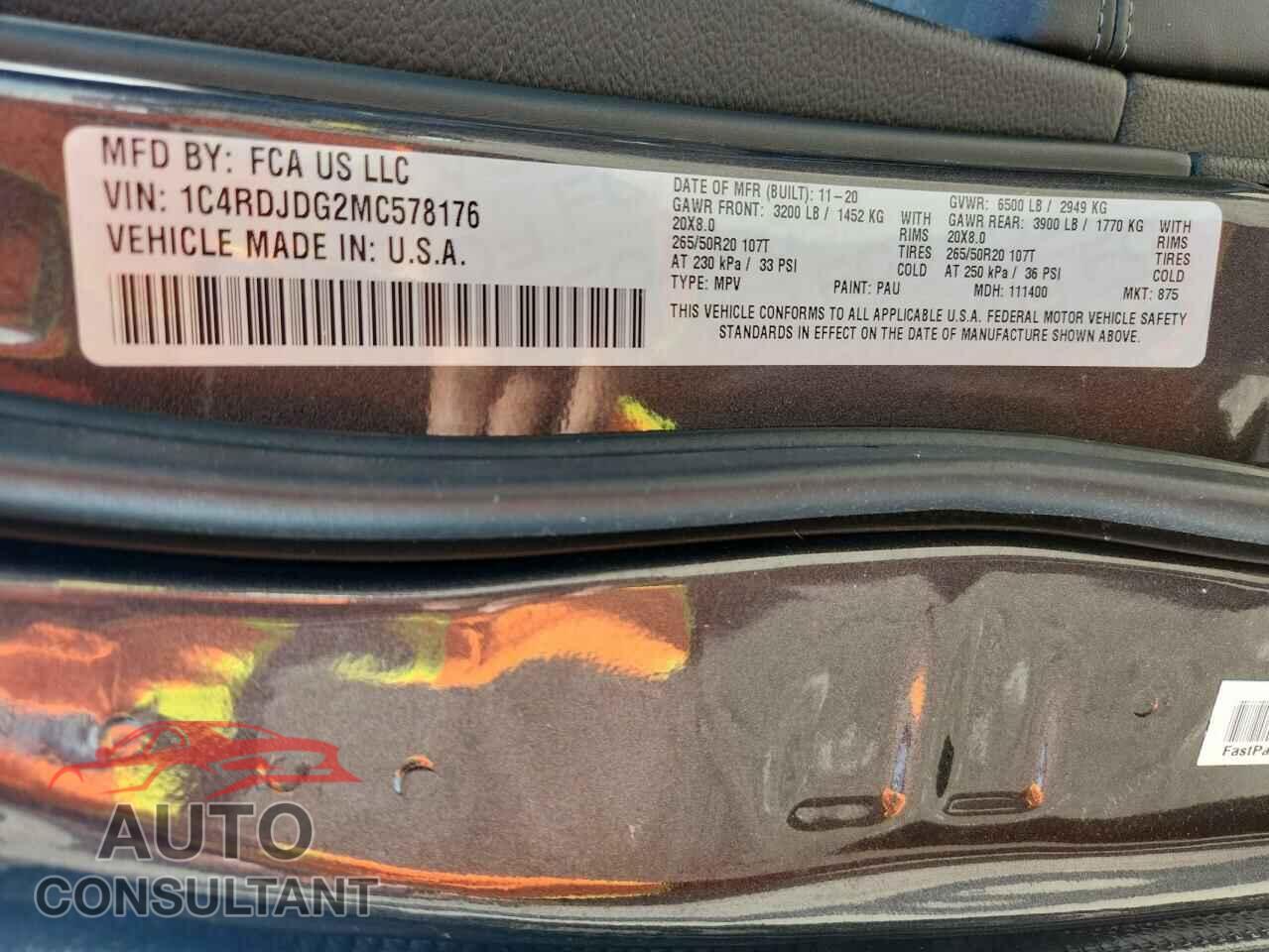 DODGE DURANGO 2021 - 1C4RDJDG2MC578176