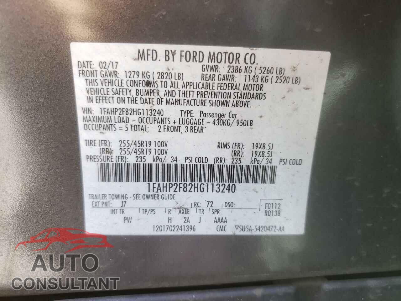 FORD TAURUS 2017 - 1FAHP2F82HG113240