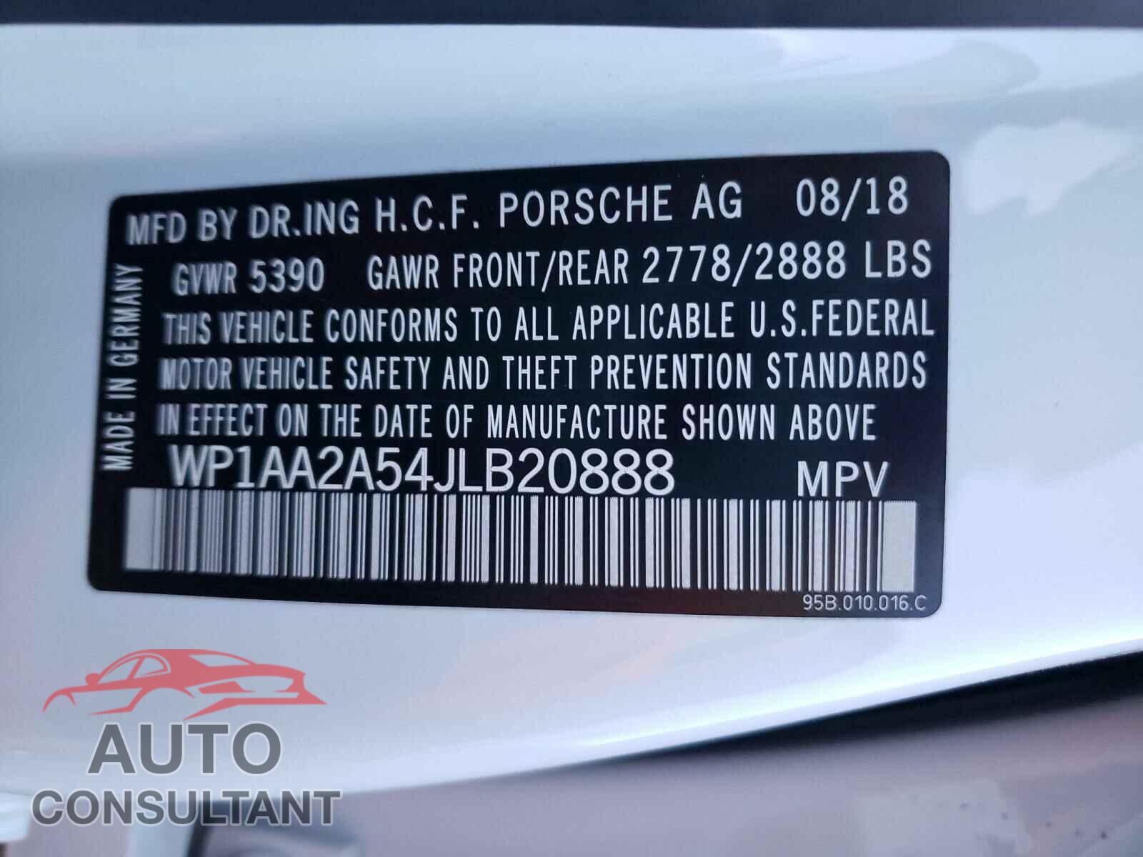PORSCHE MACAN 2018 - WP1AA2A54JLB20888