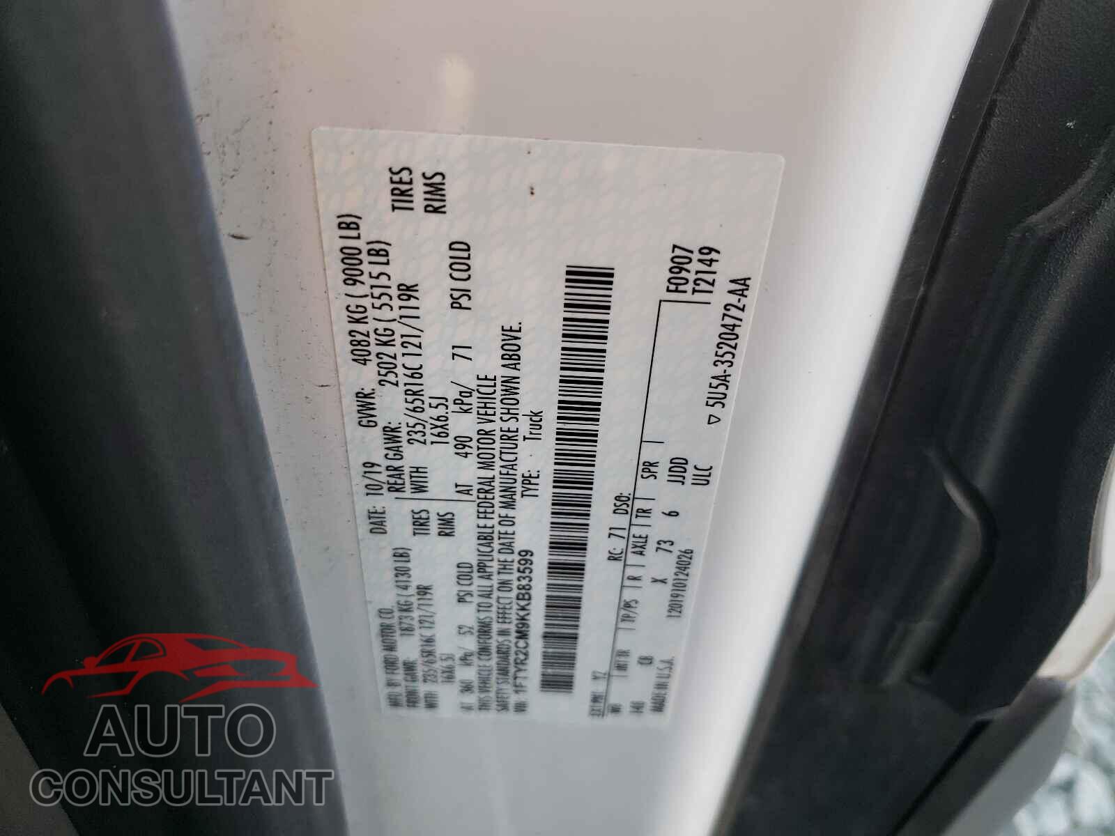 FORD TRANSIT CO 2019 - 1FTYR2CM9KKB83599