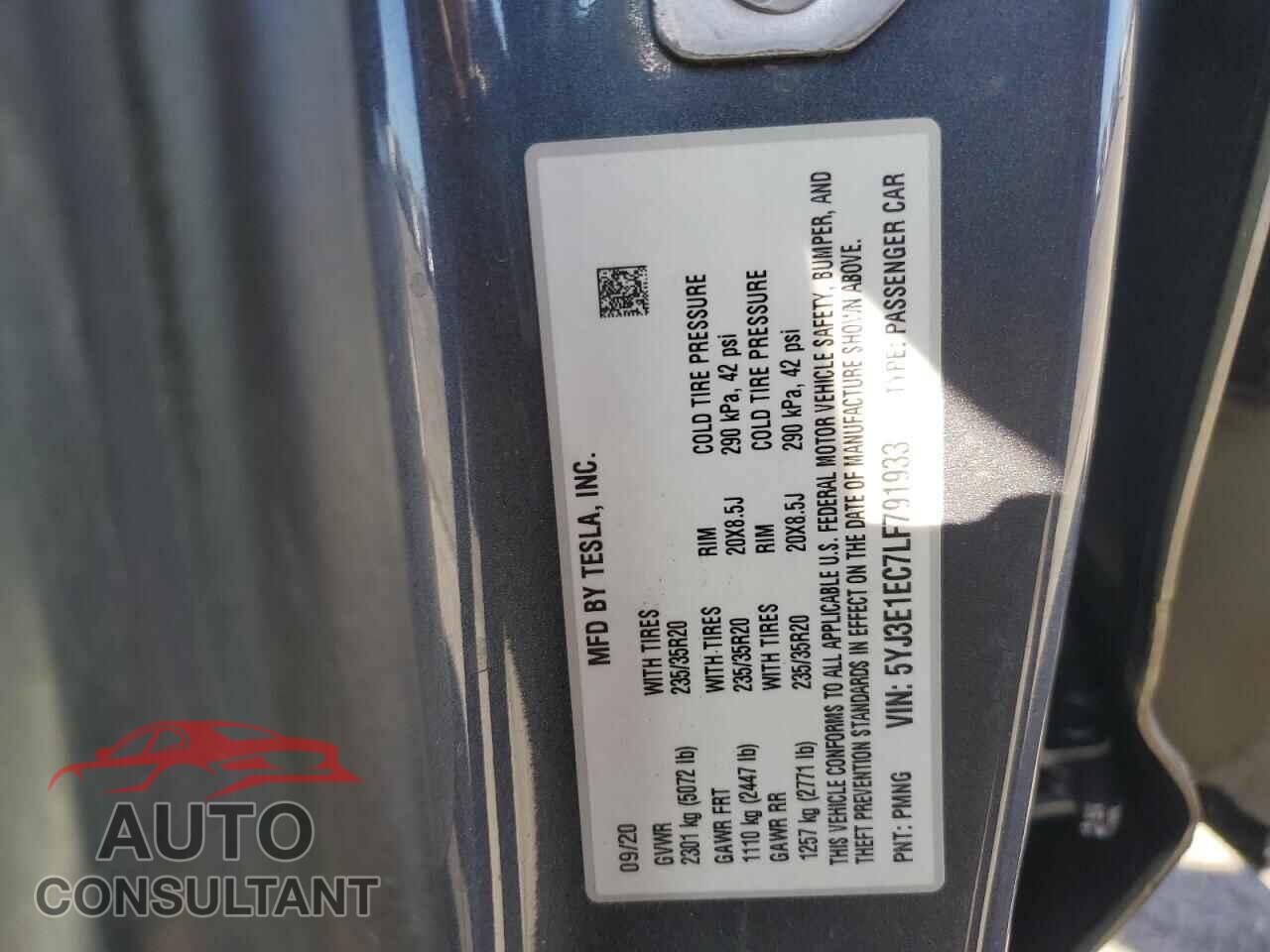 TESLA MODEL 3 2020 - 5YJ3E1EC7LF791933