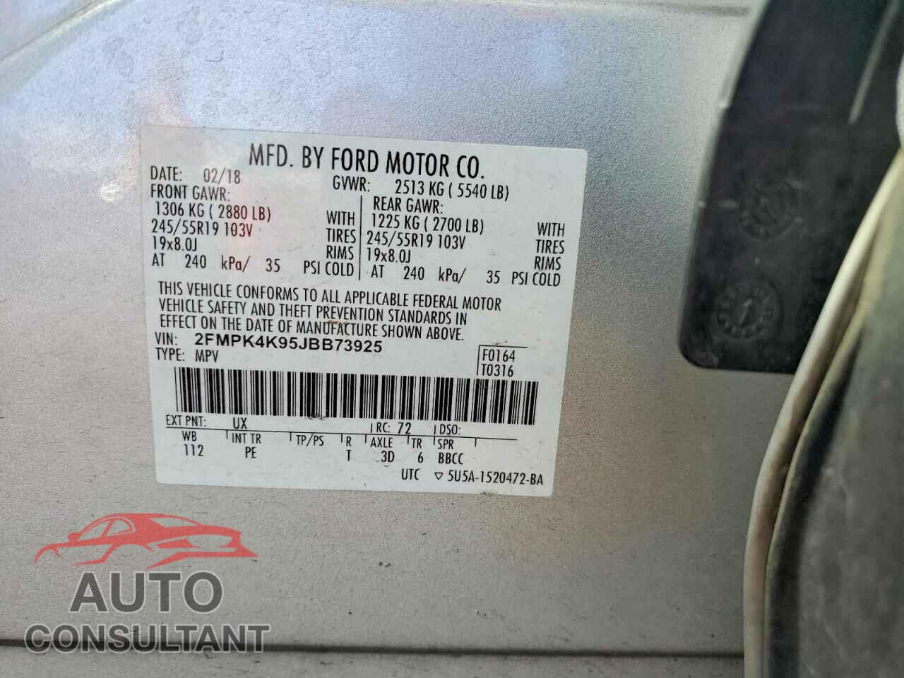 FORD EDGE 2018 - 2FMPK4K95JBB73925