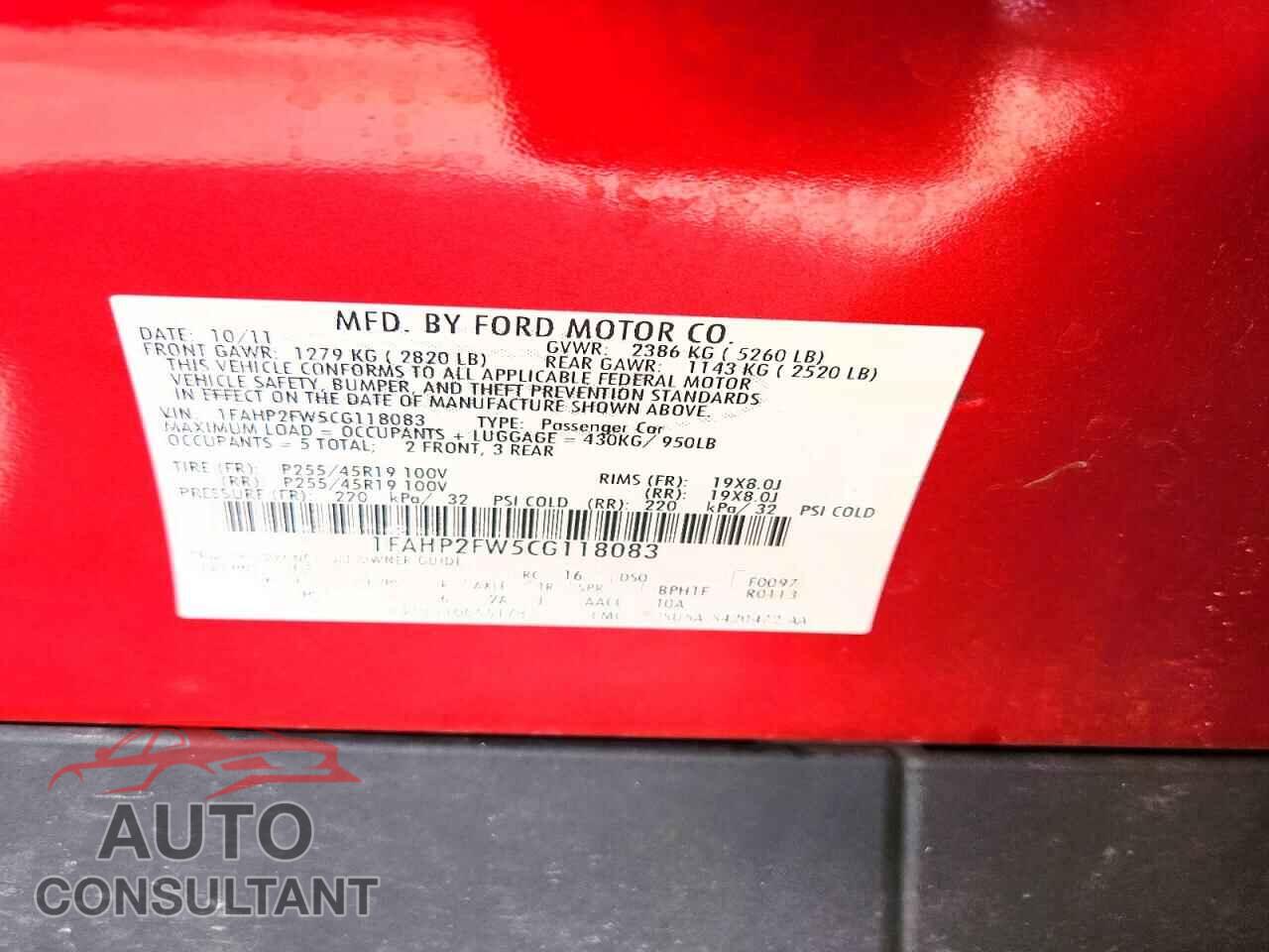 FORD TAURUS 2012 - 1FAHP2FW5CG118083