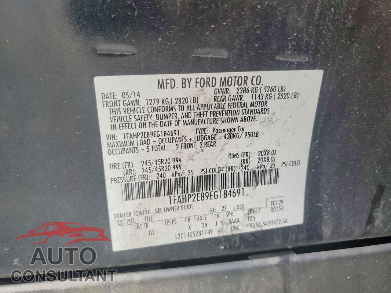 FORD TAURUS 2014 - 1FAHP2E89EG184691