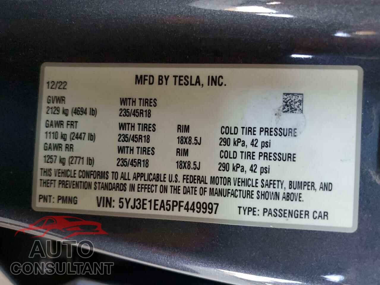 TESLA MODEL 3 2023 - 5YJ3E1EA5PF449997