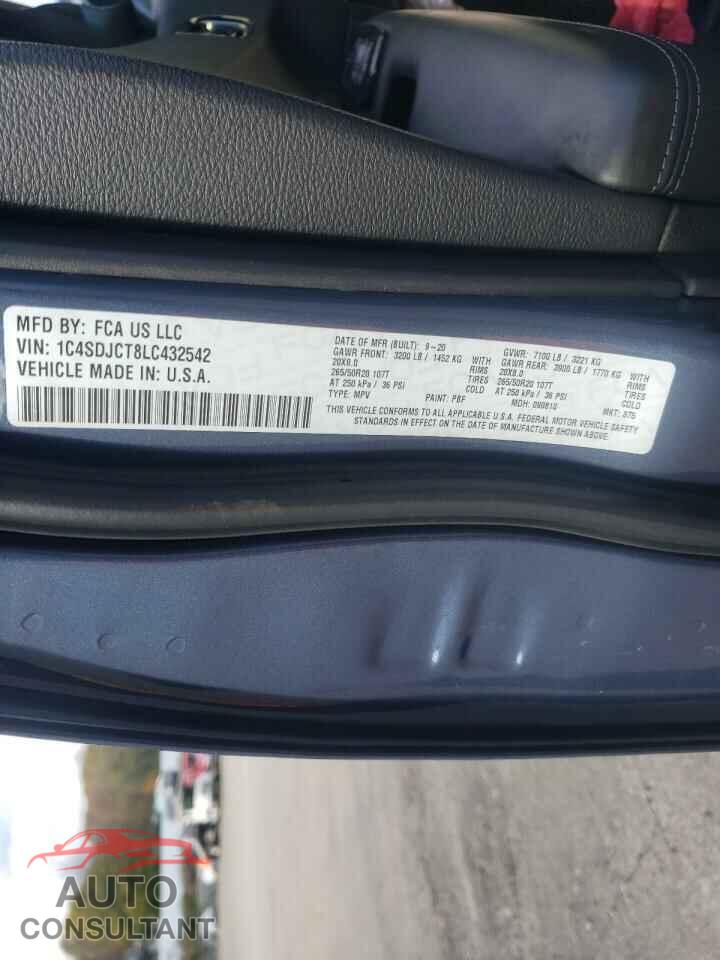 DODGE DURANGO 2020 - 1C4SDJCT8LC432542