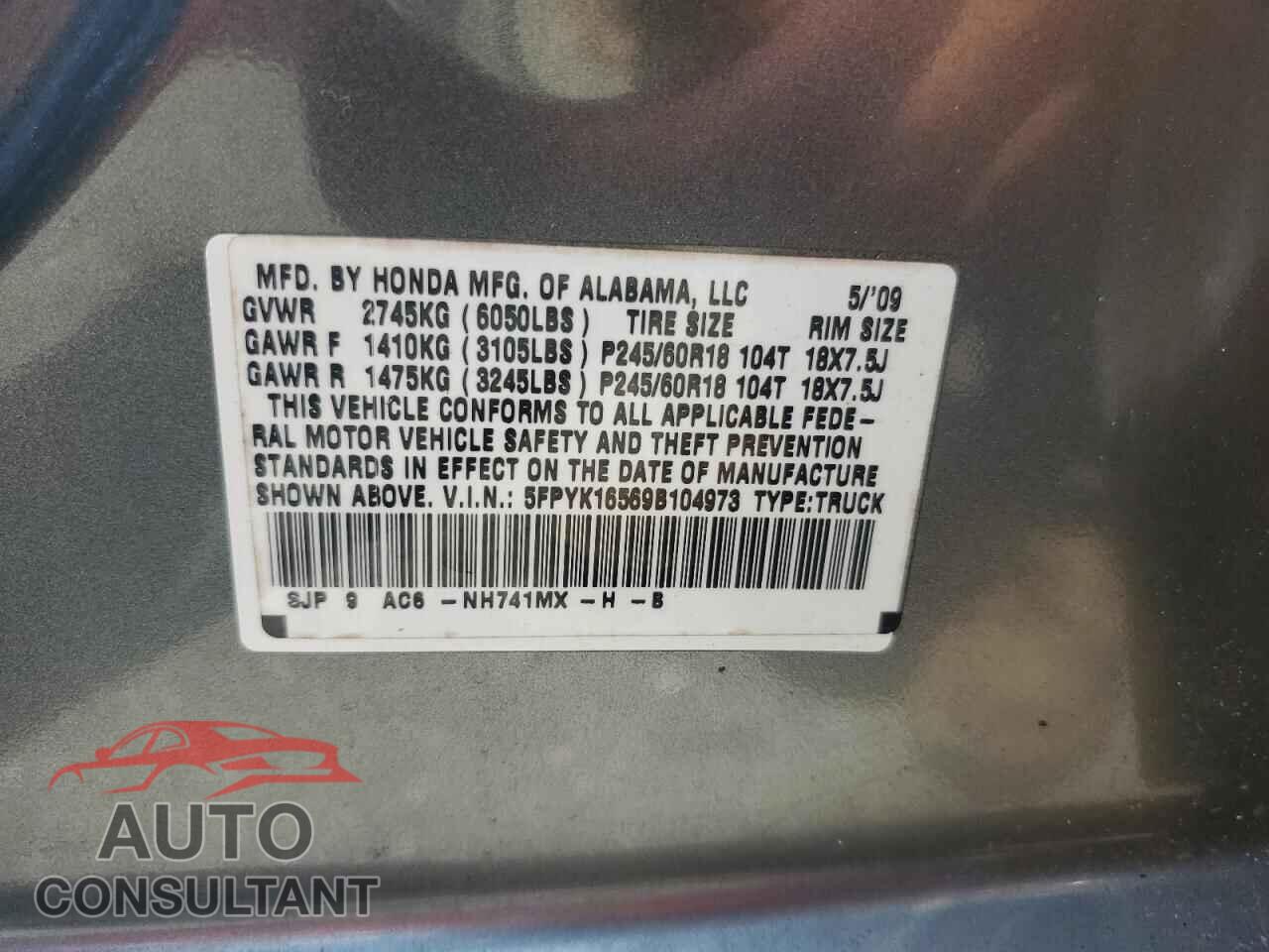 HONDA RIDGELINE 2009 - 5FPYK16569B104973