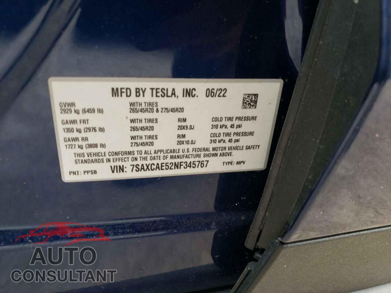 TESLA MODEL X 2022 - 7SAXCAE52NF345767