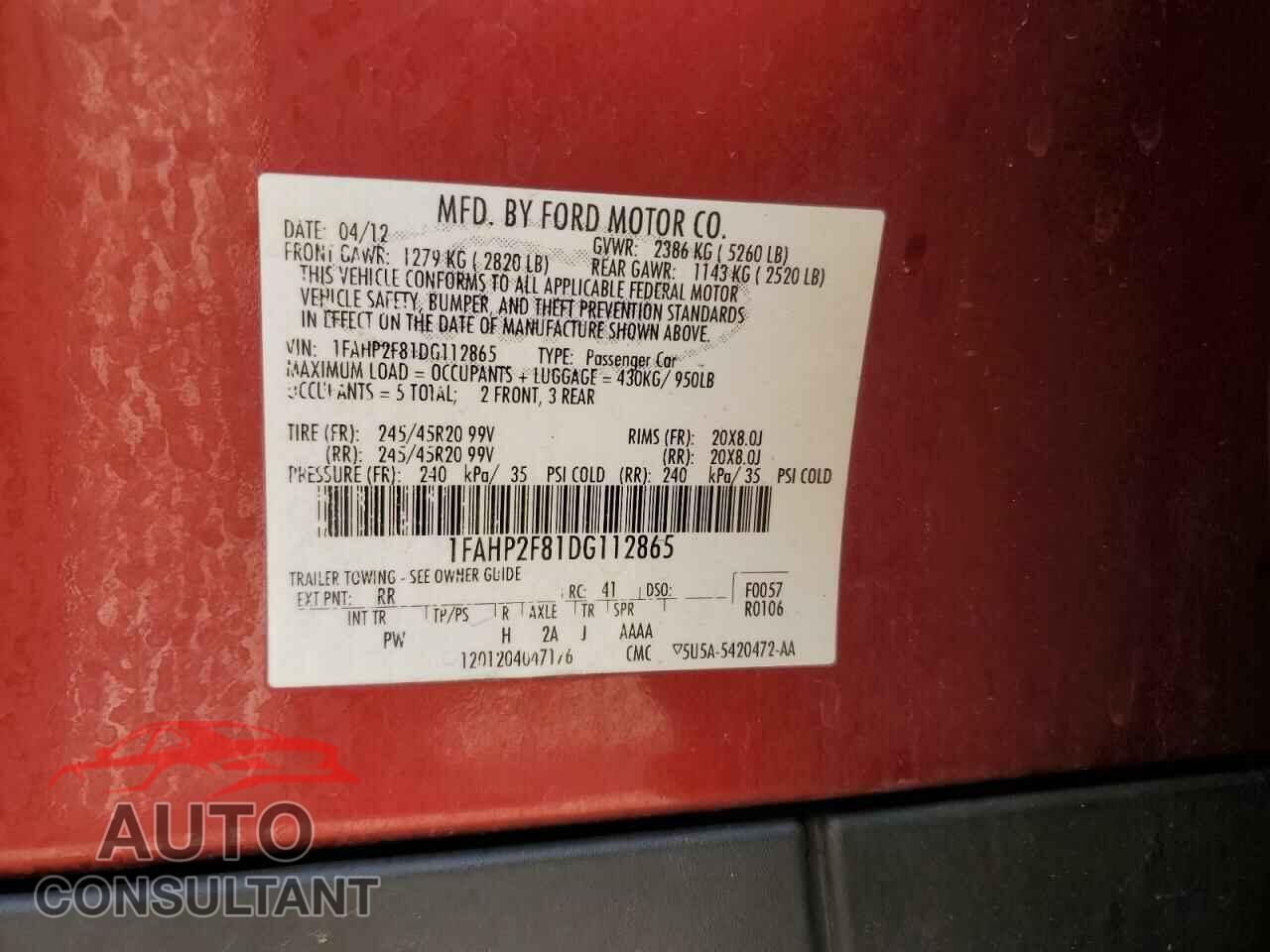FORD TAURUS 2013 - 1FAHP2F81DG112865