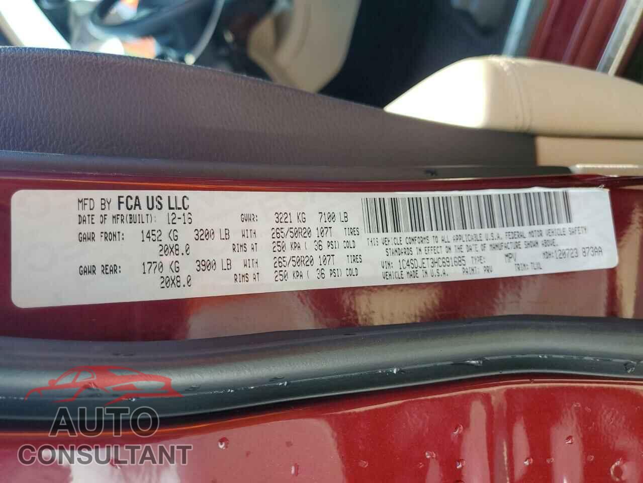 DODGE DURANGO 2017 - 1C4SDJET3HC691685