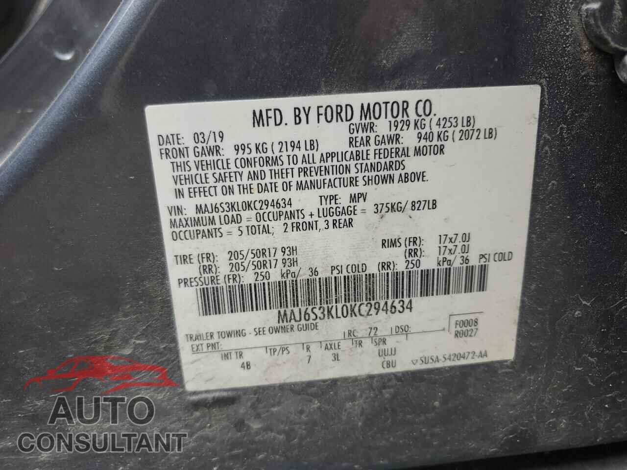 FORD ECOSPORT 2019 - MAJ6S3KL0KC294634
