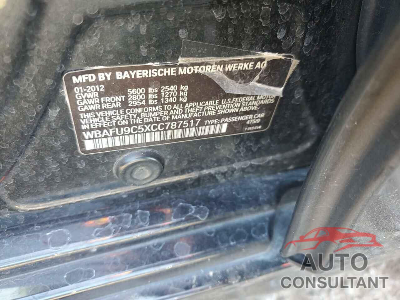 BMW 5 SERIES 2012 - WBAFU9C5XCC787517