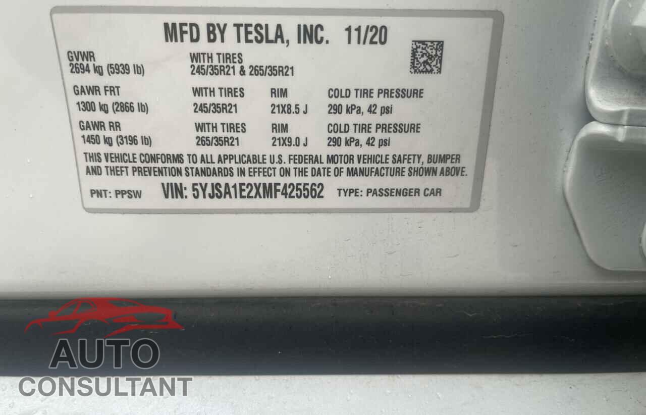 TESLA MODEL S 2021 - 5YJSA1E2XMF425562
