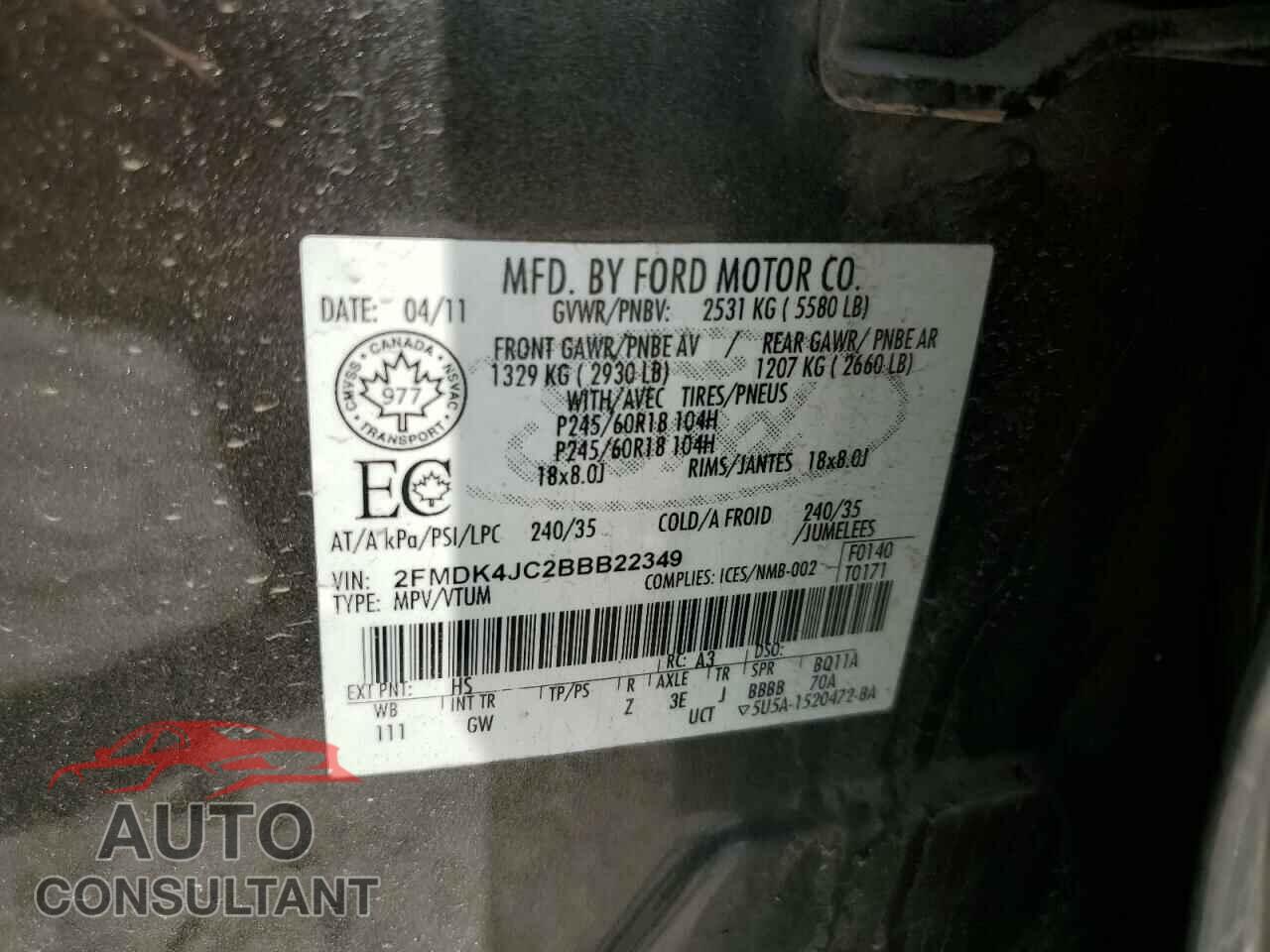 FORD EDGE 2011 - 2FMDK4JC2BBB22349