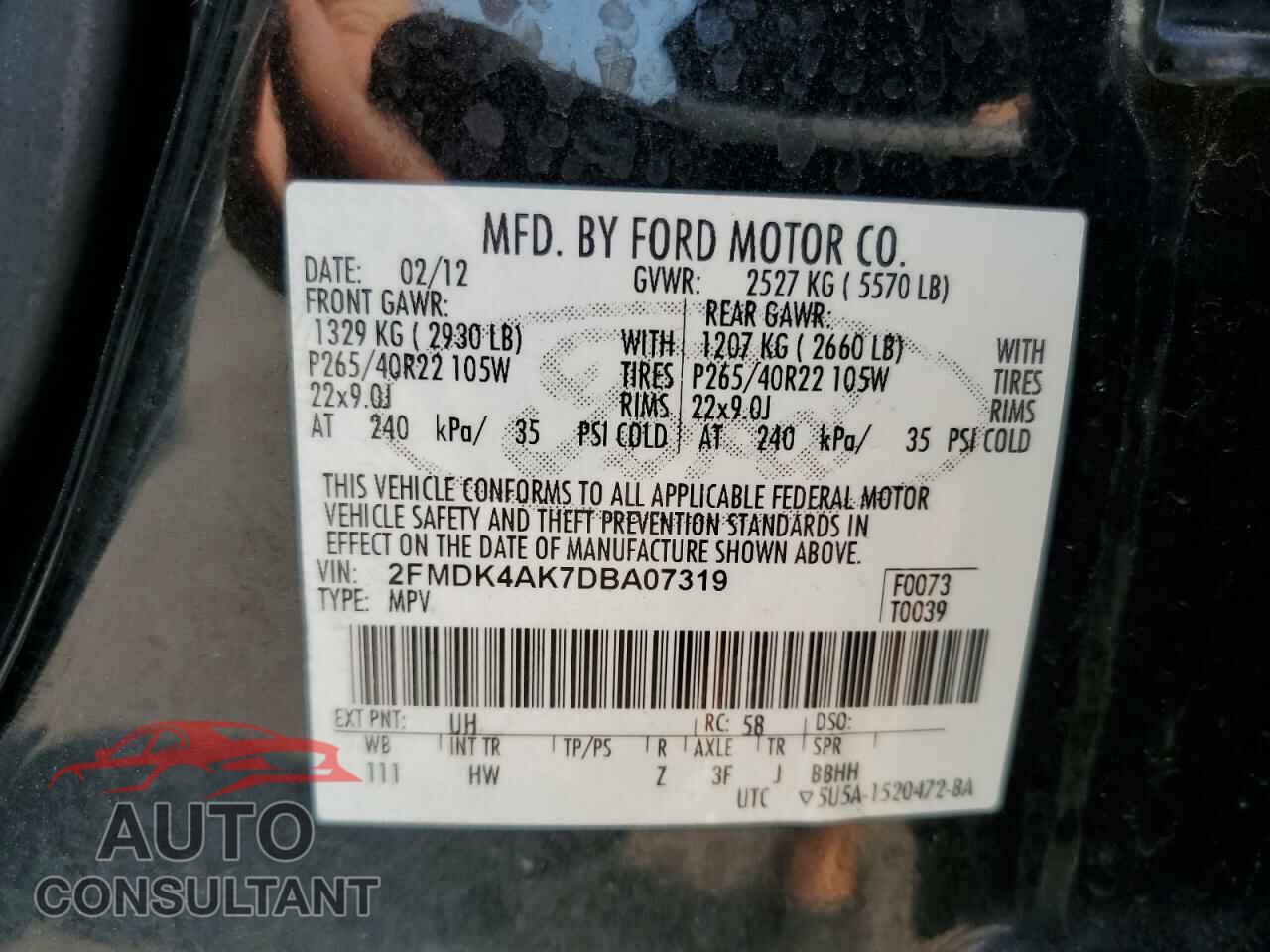 FORD EDGE 2013 - 2FMDK4AK7DBA07319