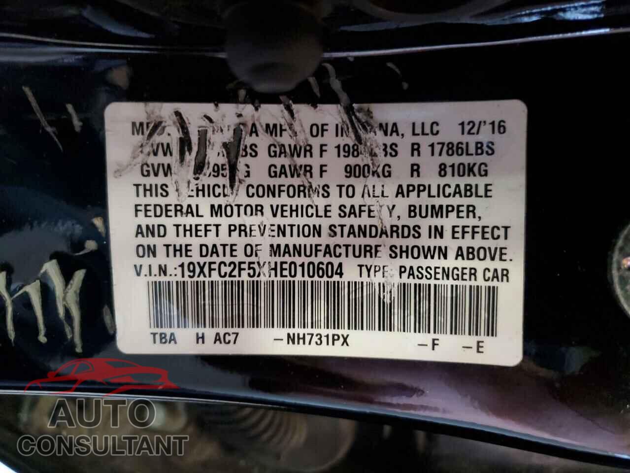 HONDA CIVIC 2017 - 19XFC2F5XHE010604