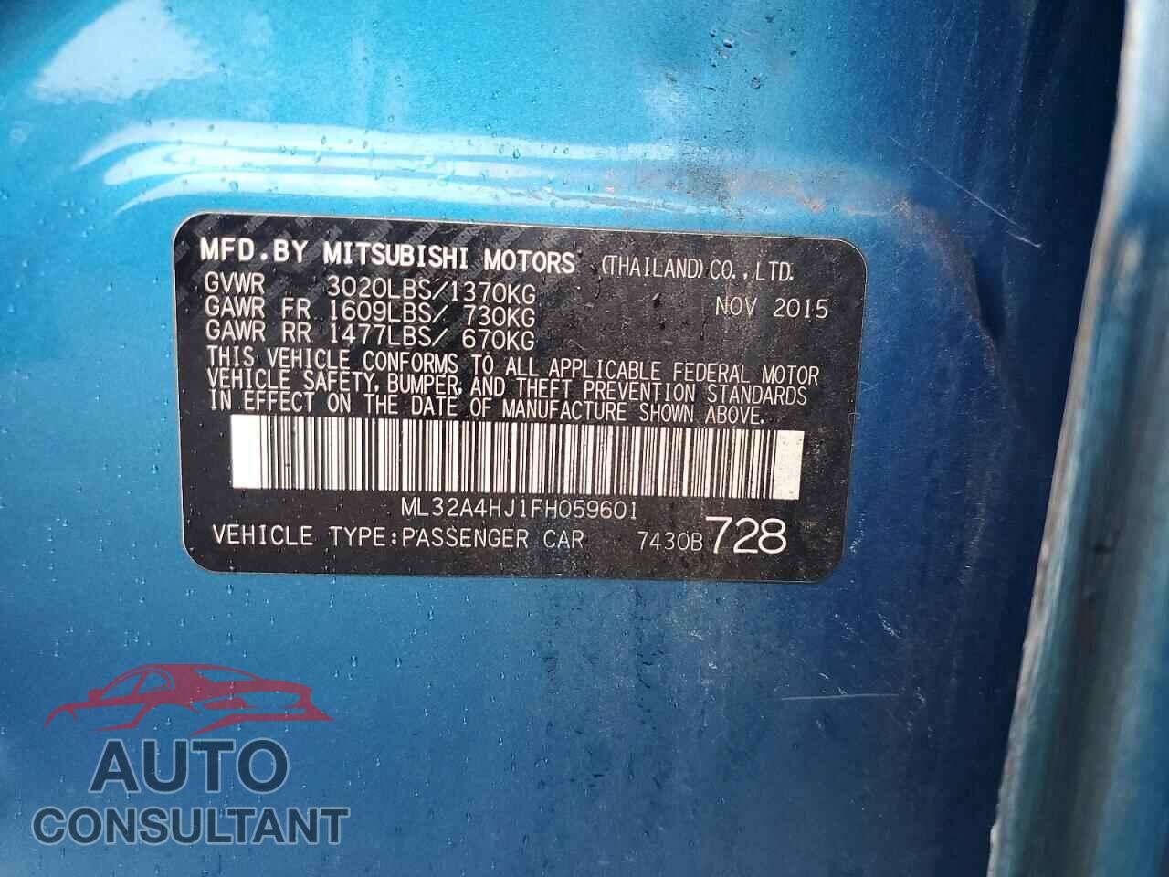 MITSUBISHI MIRAGE 2015 - ML32A4HJ1FH059601