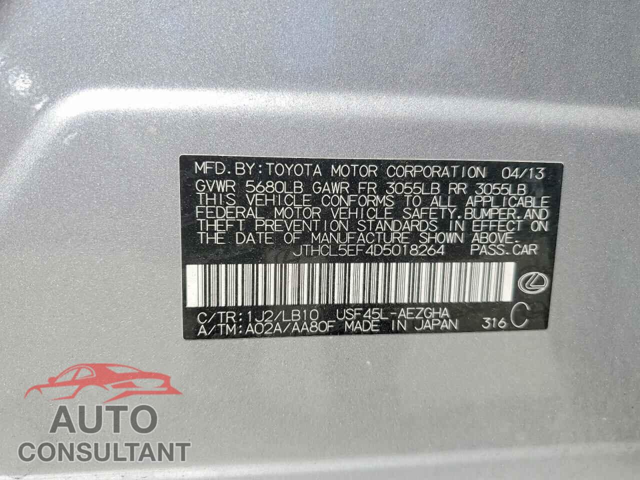 LEXUS LS460 2013 - JTHCL5EF4D5018264