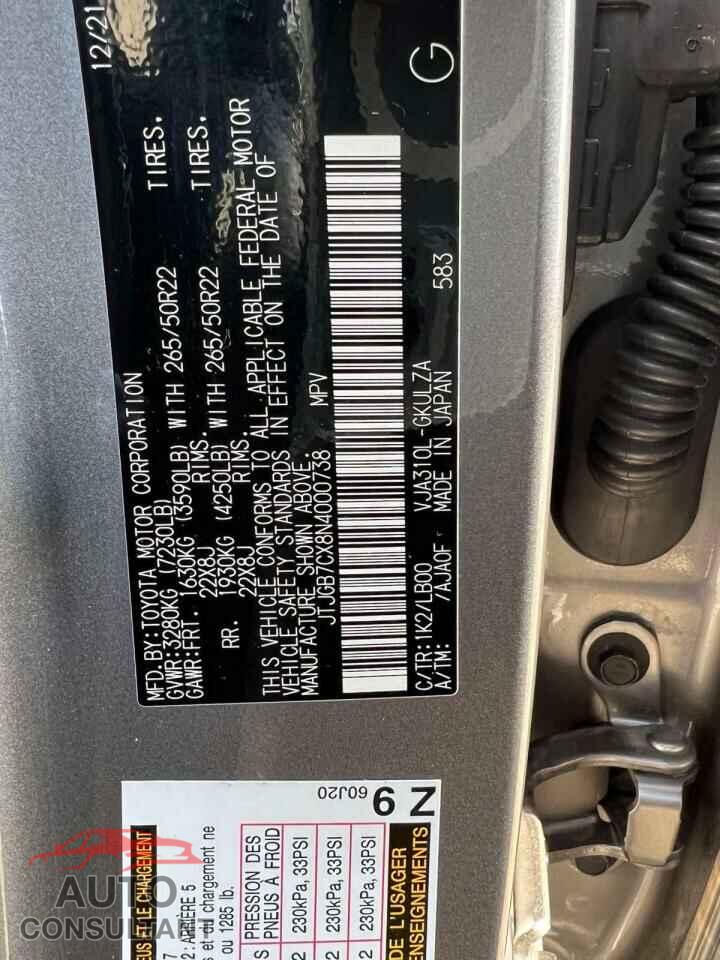 LEXUS LX 600 BAS 2022 - JTJGB7CX8N4000738