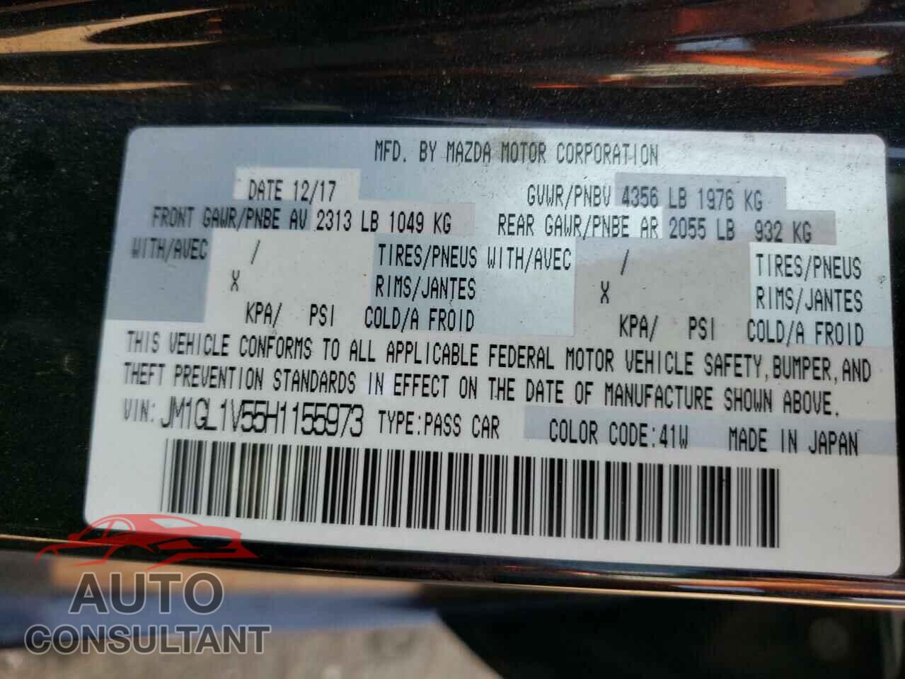 MAZDA 6 2017 - JM1GL1V55H1155973