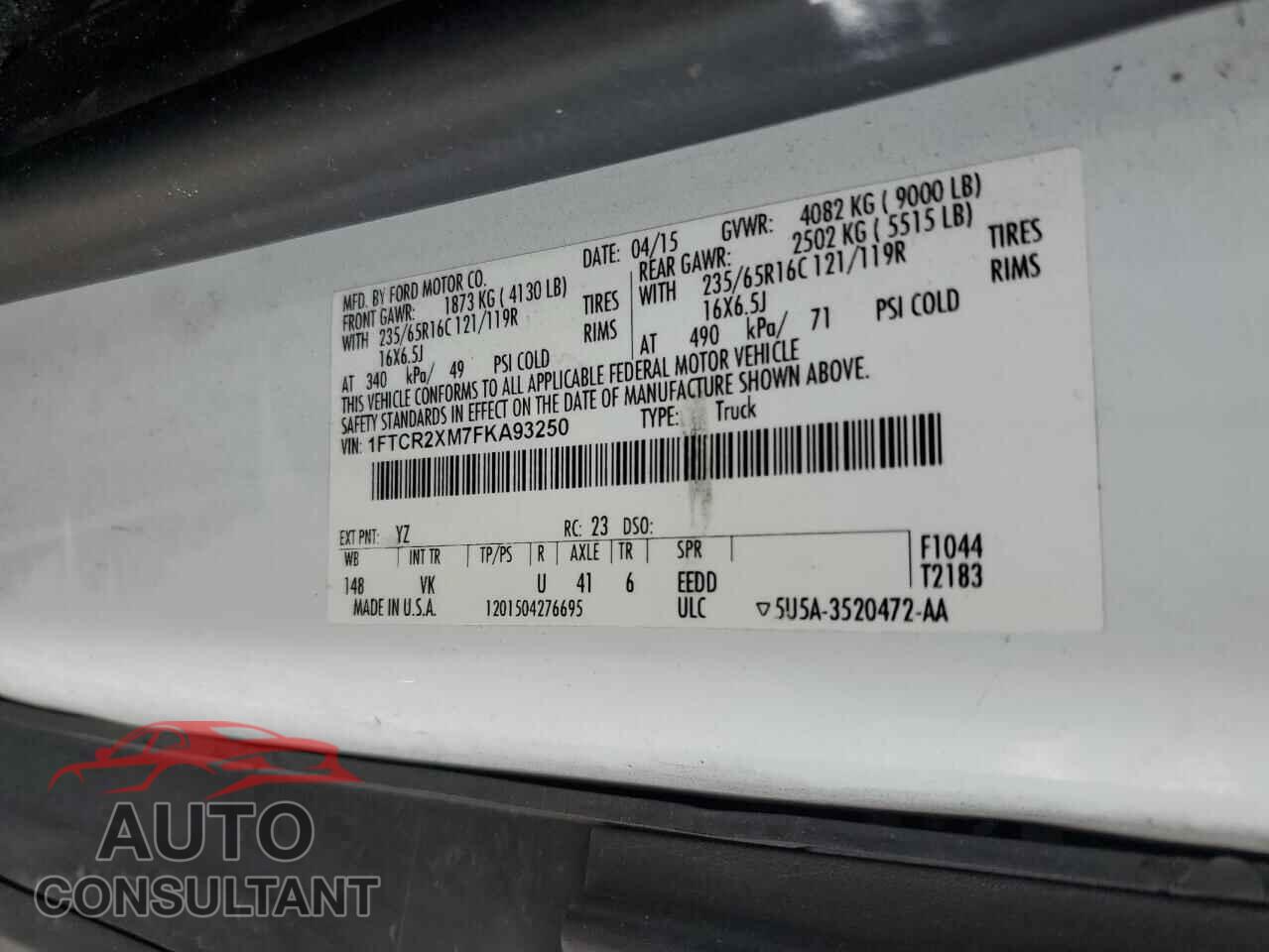 FORD TRANSIT 2015 - 1FTCR2XM7FKA93250