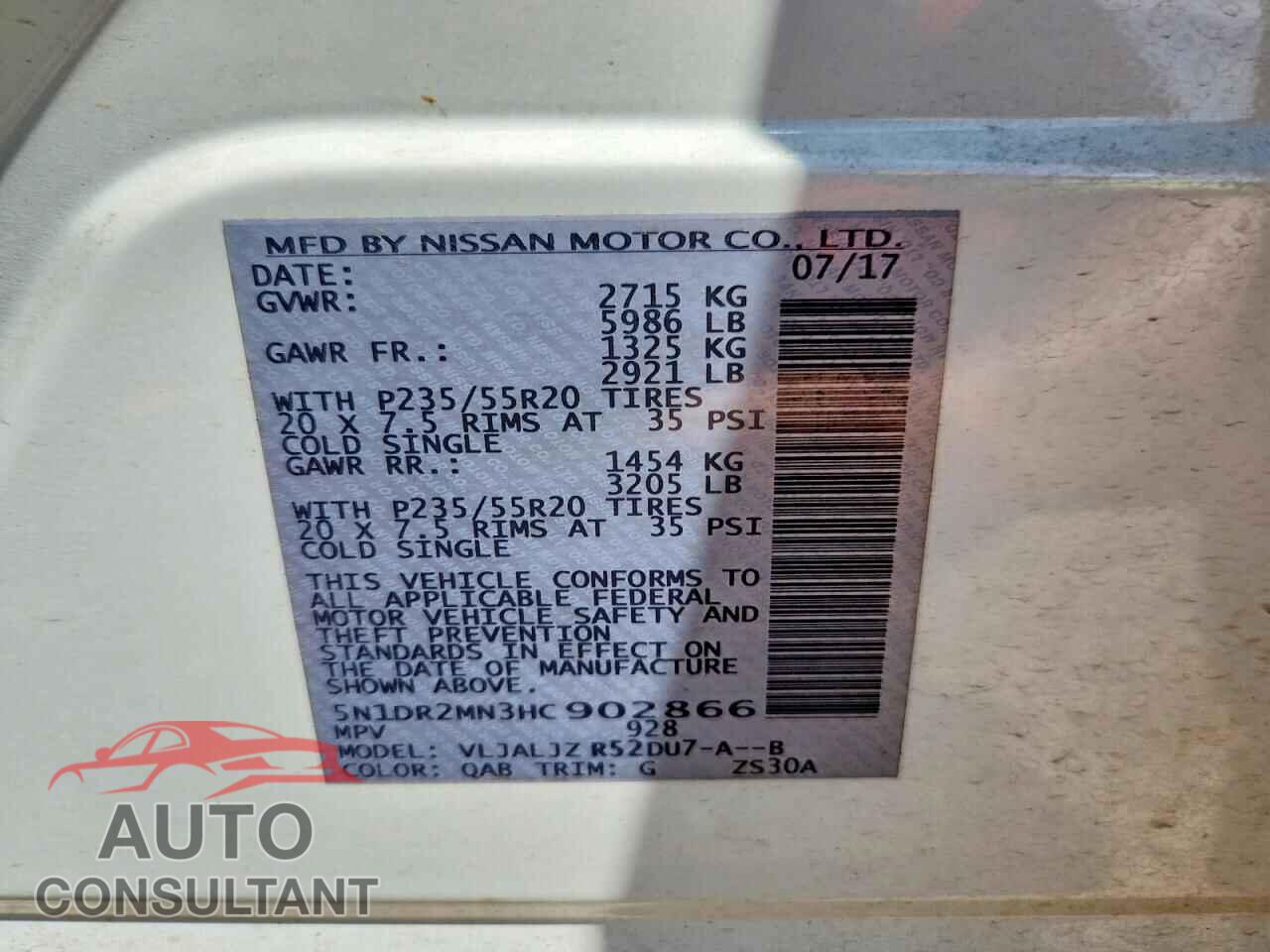 NISSAN PATHFINDER 2017 - 5N1DR2MN3HC902866