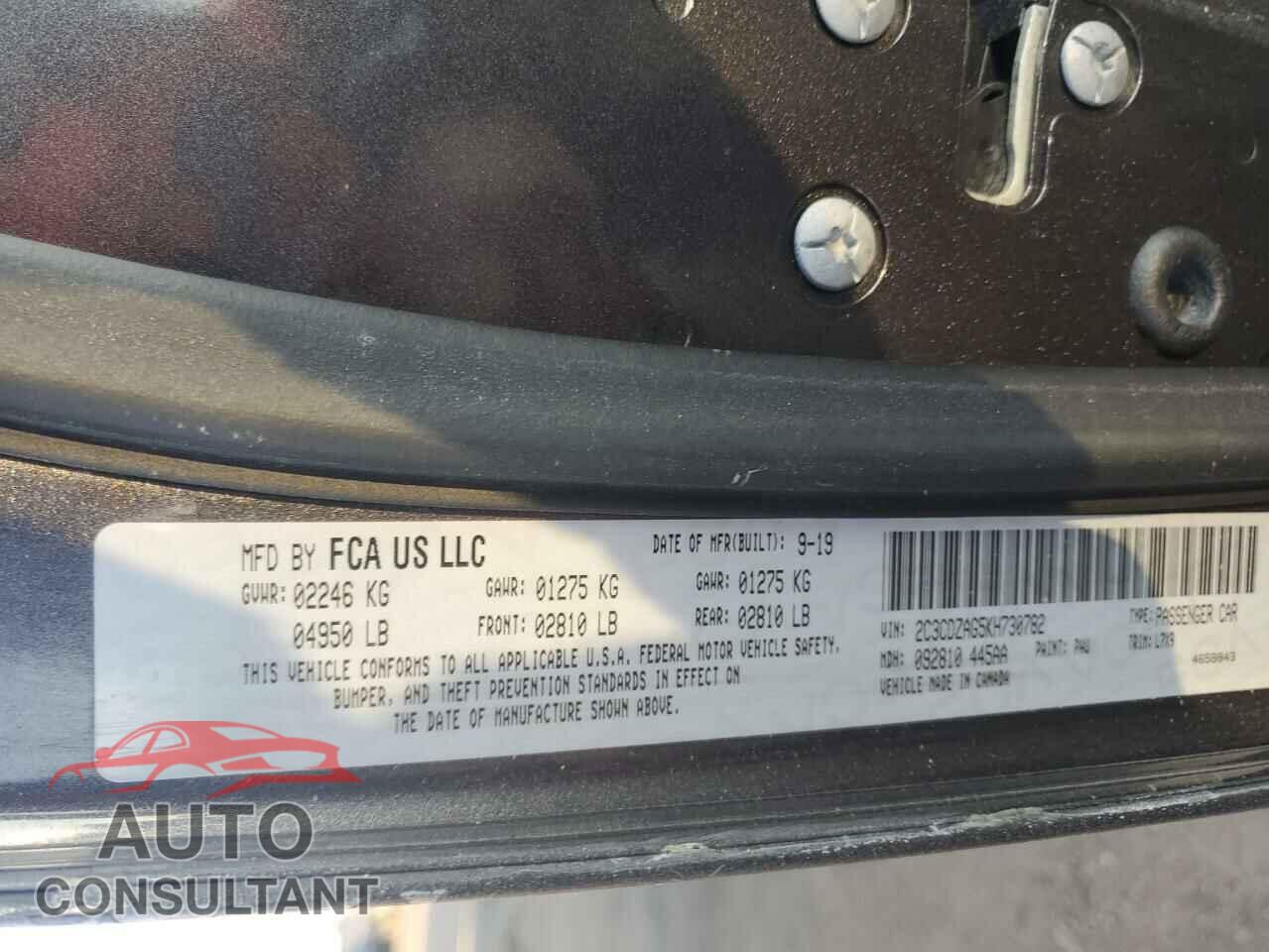 DODGE CHALLENGER 2019 - 2C3CDZAG5KH730782