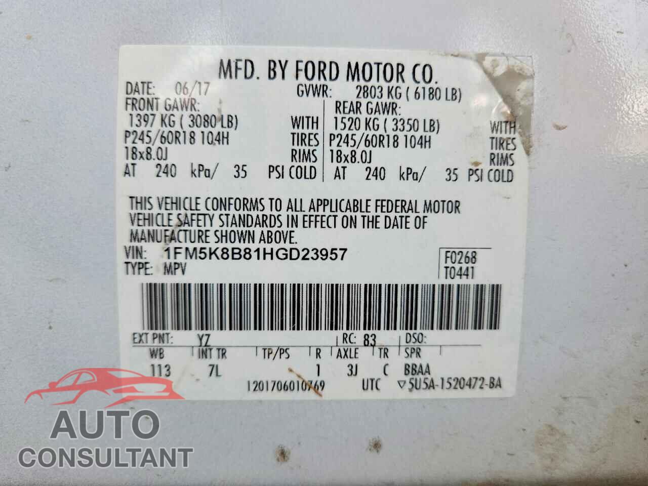 FORD EXPLORER 2017 - 1FM5K8B81HGD23957