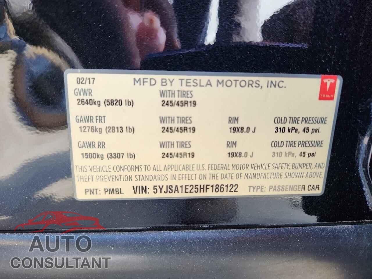 TESLA MODEL S 2017 - 5YJSA1E25HF186122