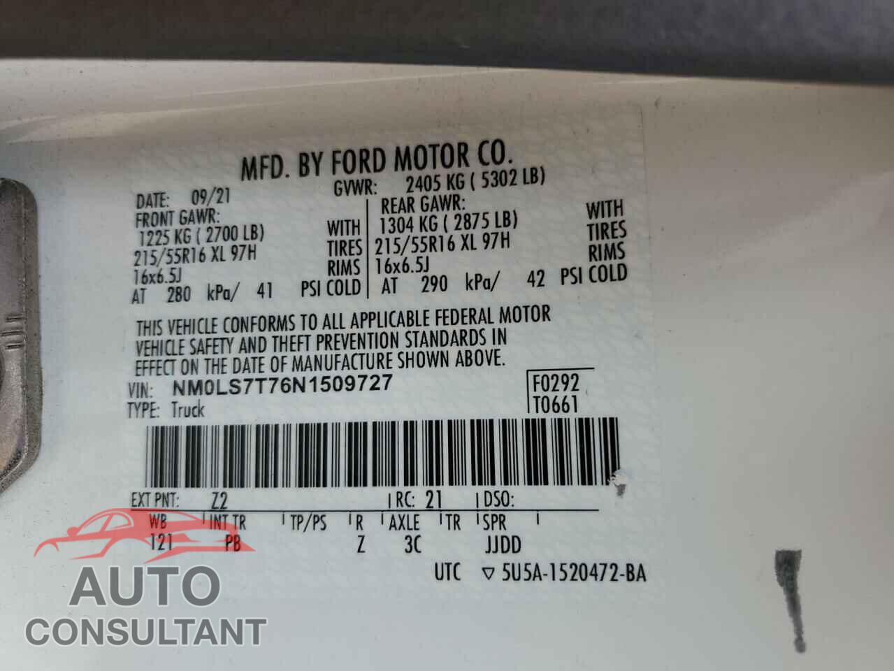 FORD TRANSIT 2022 - NM0LS7T76N1509727