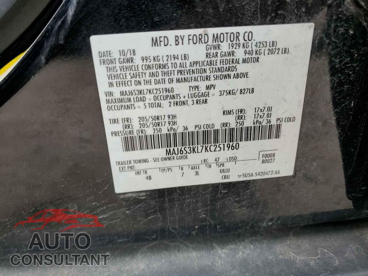 FORD ECOSPORT 2019 - MAJ6S3KL7KC251960