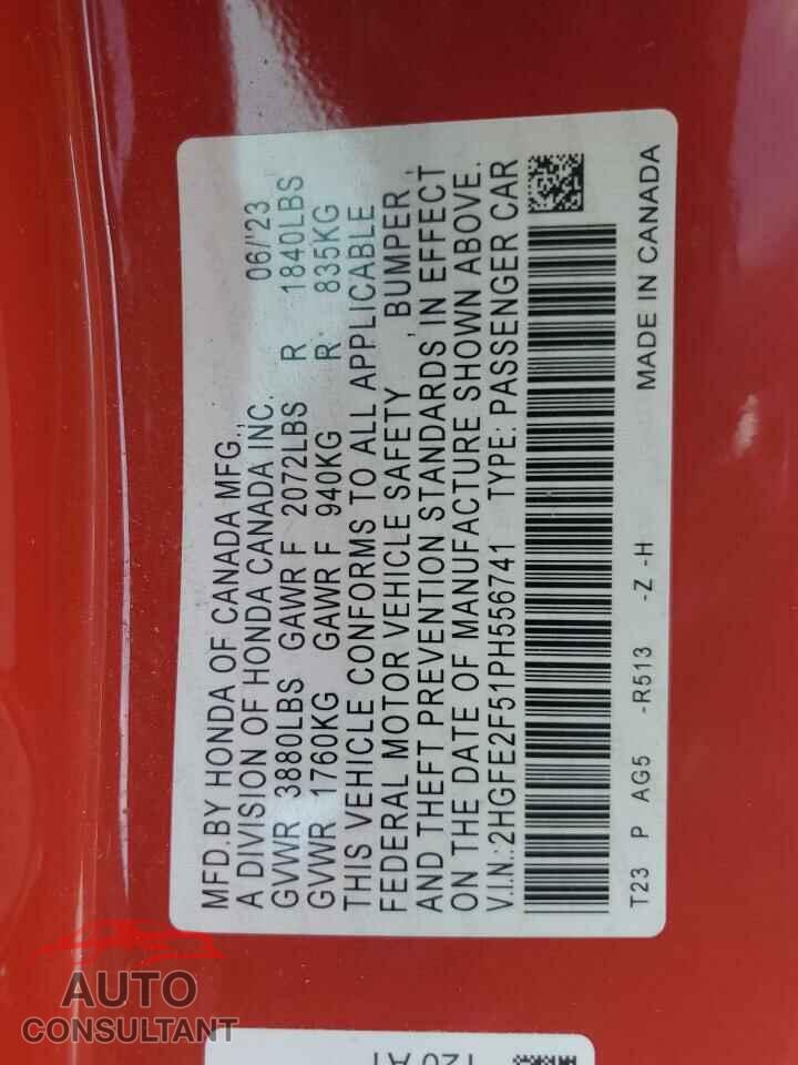 HONDA CIVIC 2023 - 2HGFE2F51PH556741