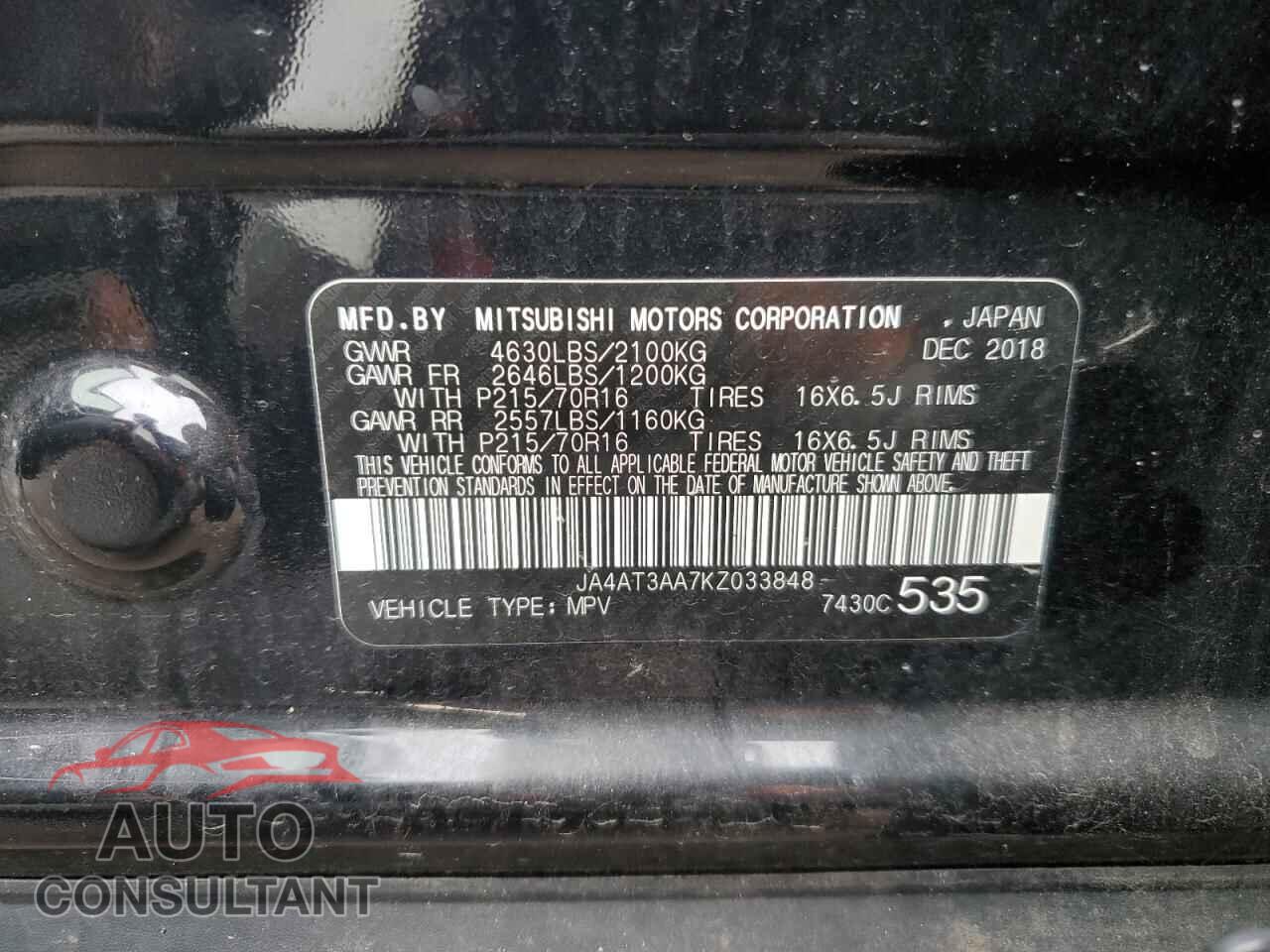 MITSUBISHI ECLIPSE 2019 - JA4AT3AA7KZ033848