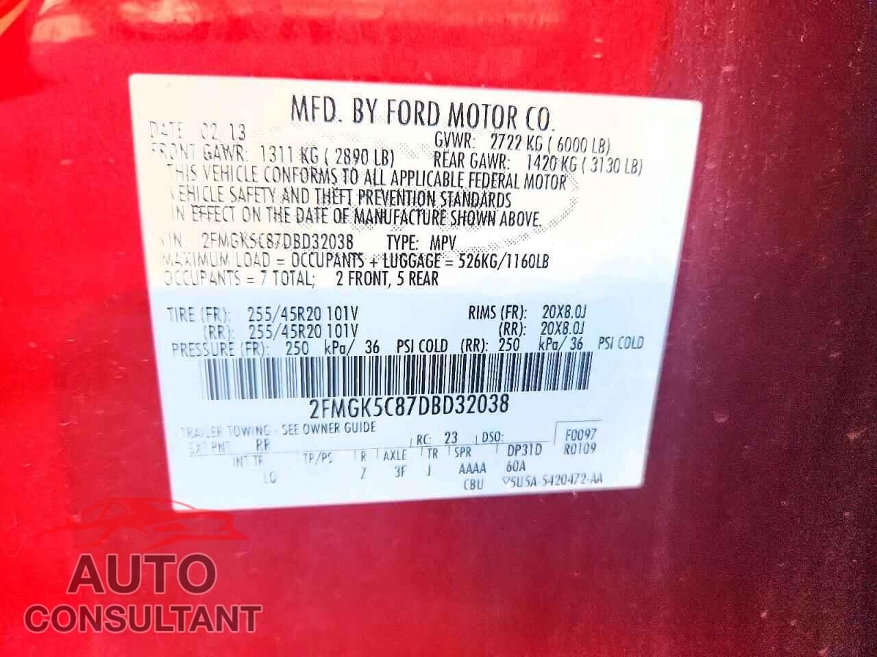 FORD FLEX 2013 - 2FMGK5C87DBD32038