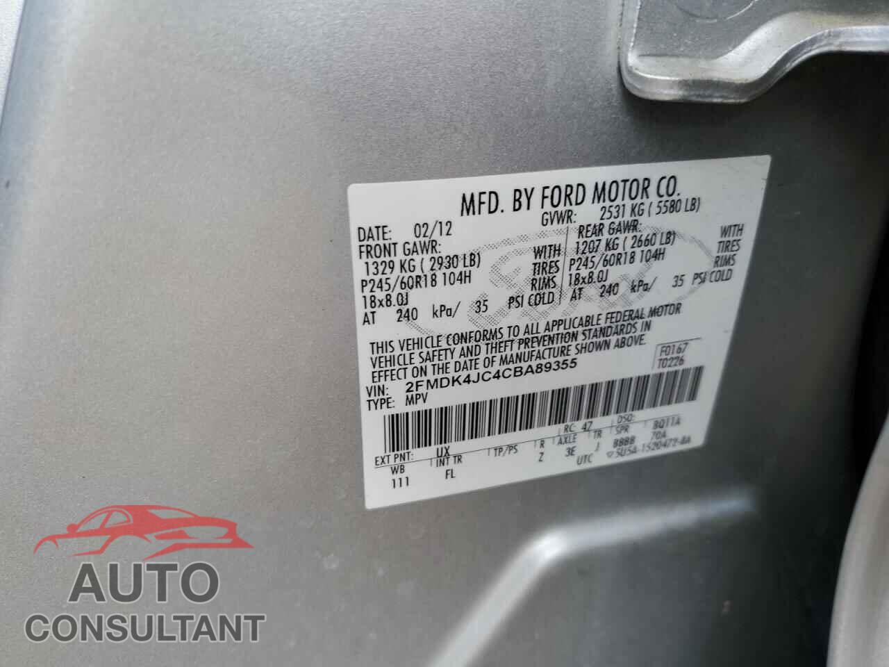 FORD EDGE 2012 - 2FMDK4JC4CBA89355