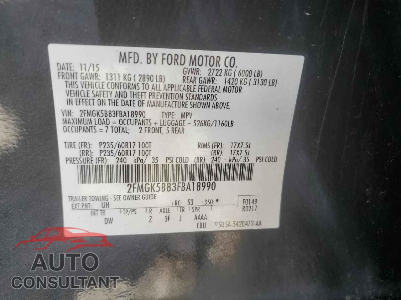 FORD FLEX 2015 - 2FMGK5B83FBA18990