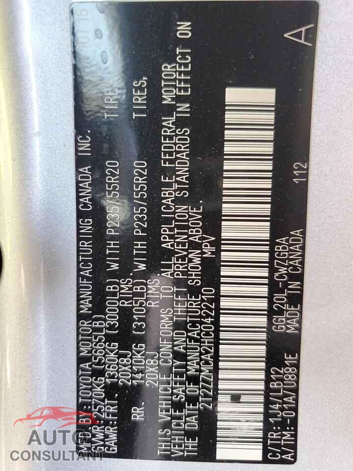 LEXUS RX350 2017 - 2T2ZZMCA2HC042210