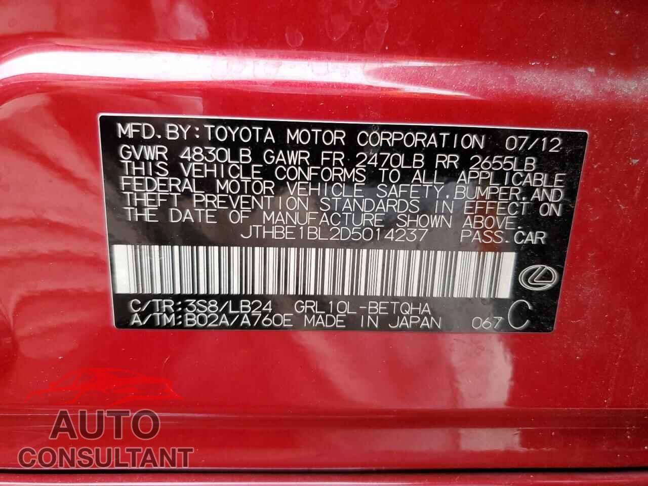 LEXUS GS350 2013 - JTHBE1BL2D5014237
