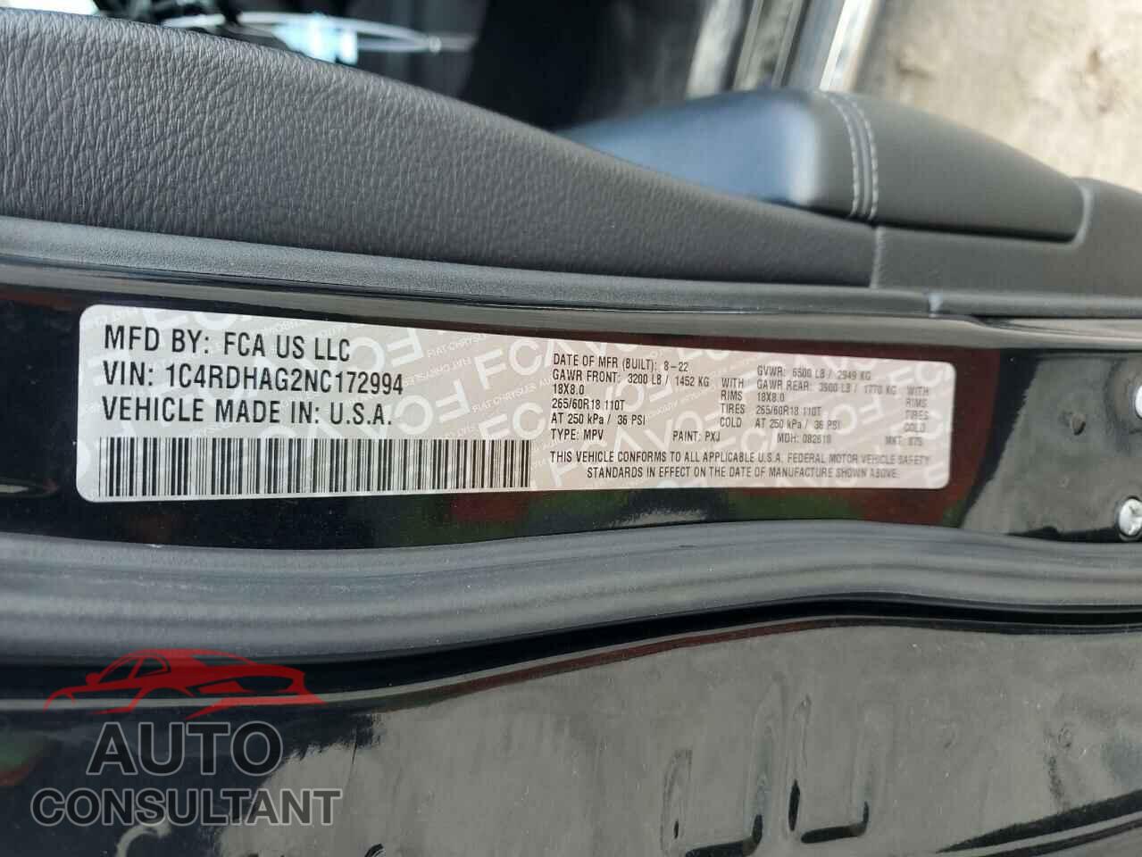 DODGE DURANGO 2022 - 1C4RDHAG2NC172994